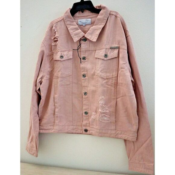 Liquor N Poker Men's Sz M Pink 90s Distressed Oversized Denim Jacket $75 - Picture 1 of 10